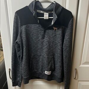 PINK Victoria's Secret Black Heathered Quarter Zip, Large